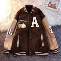 Vintažinė beisbolo striukė Moteriška Siuvinėjimas Negabaritinis Korėjos mados Varsity Striukės College Bomber Button Paltai Estetiški S ruda