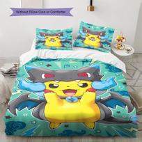 Pikachu rašto patalynė, Antklodžių komplektas, Antklodės užvalkalas, Pagalvės užvalkalas, Namų gimtadienio dovana (1 * antklodės užvalkalas + 2 * pagalvės užvalkalai, be šerdies) 135x200cm yellow