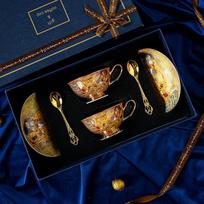 Gustav Klimt „Bučinys“ kaulinio puodelių rinkinys su šaukšteliu, aukščiausios kokybės porcelianas, vestuvių, gimtadienio dovana, namų ir biuro indai 220ml brown