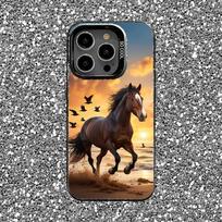 Gyvūnas Arklys Telefono dėklas iPhone 16,15,14,13,12,11,Pro,XS,Max,Plus,Mini,SE Juodas Saldaininis Matinis Atsparus smūgiams Dangtelis iphone14plus