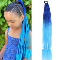 Pynės Kasos Plaukų Priauginimai 24 coliai Spalvotos Dėžutės Kasos Su Gumytėmis Sintetiniai Plaukų Priauginimai Mergaitei Moterims Aksesuarai Crazy Hair Day blue
