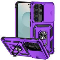 Smūgiams atsparus šarvuotas dėklas Samsung S26 Ultra 5G, apsaugantis kameros lęšius, Fundas for S 26 Plus S26Ultra, magnetinis laikiklio žiedo dangtelis Galaxy S26 violetinė