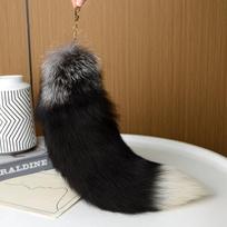40cm pliušinė lapės uodegos raktų pakabukas, rankinės pakabukai, mielas kailinis meškėno uodegos raktų pakabukas, raktų pakabukas, gyvūno uodegos raktų pakabukas, pomponai, raktų pakabukas, rankinės dekoras black