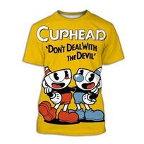 Cuphead 3D printed men's casual summer fashion round neck fun T-shirt suitable for both men and women short sleeved top siz L yellow
