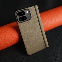 For Google Pixel 9 Pro Fold Case Genuine Leather Cover Pixel 10Pro Fold Capa Protective Etui Back Coque Carcasa without front for pixel 9 pro fold pilka