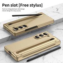 Skirta Samsung Galaxy Z Fold 7 6 5 4 3 dėklas Odinis Lengvos tekstūros Auksinės vielos dengimas Vyris 360 Pilnas ekrano apsaugas Sulankstomas dangtelis Galaxy Z Fold7