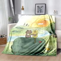 Janosch  Kaip tigras mokėsi skaičiuoti  Flanelinis pledas, Minkštas šiltas užtiesalas su vaikų knygos spaudiniu, Jaukus patalynės komplektas vaikams 80cm x 120cm beige