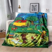 Janosch  Kaip tigras mokėsi skaičiuoti  Flanelinis pledas, Minkštas šiltas užtiesalas su vaikų knygos spaudiniu, Jaukus patalynės komplektas vaikams 130cm x 150cm