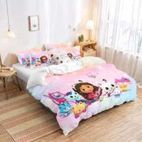 Animacinis antklodės užvalkalas Gabby'S Dollhouse, pagalvės užvalkalas pridedamas, vaikams ir suaugusiems, viengulis, dvigulis dydis, berniukų ir mergaičių miegamojo dekoras 140x210cm
