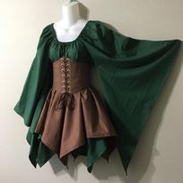 Elegant Medieval Women Woodland Elf Fairy Dress Corset Set Perfect For Halloween Green Khaki,L black