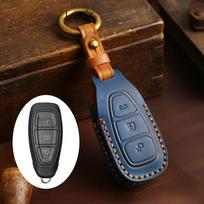 Top Grain Leather Key Case For Ford Kuga Ecosport Focus Fiesta, Full Enclosed Anti-Scratch Key Fob Cover With Metal Ring gray