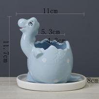 Cartoon Succulent Flower Pot Ceramic White Creative Desktop Abstract Dinosaur Flower Device includes tray, plants not included gray