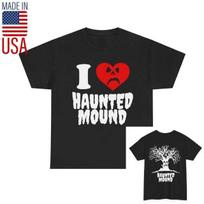 Aš myliu Haunted Mound marškinėlius, Sematary marškinėlius, juodus trumpomis rankovėmis, iš abiejų pusių L red