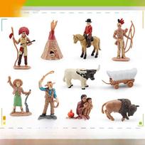 Amerikos indėnų vadas PVC figūrėlės rinkinys su laukinės gamtos gyvūnų modeliais namų dekoravimui Wild West beige