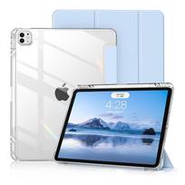 Dėklas iPad Pro 12.9, sulankstomas stovas, permatomas kietas PC galinis dangtelis su pieštuko laikikliu, skirtas iPad 12.9 colio 6-osios/5-osios/4-osios/3-iosios kartos dėklui For iPad Air 13 inch 2025&12.9&PU+Acrylic+TPU white