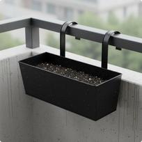 Stačiakampė kabinama gėlinė Taupanti vietą Balkono turėklui Lengva pakabinti Metalinė gėlė Black S gray