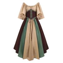 Viduramžių Vintažinis Fėjos Kostiumas Moterims Princesės Suknelė Liemens Įtempiklis Korsetas vamzdinė viršūnė Klostės Suknelė Lady Vestido XXXL chaki