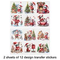2Pcs Cute Christmas Mouse Diy Uv Dtf Rub On Transfer Stickers Tumbler Glass Cup Wrap Cards Home Xmas Tree Ornament Home Decor gray