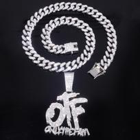 Full Diamond Splicing Letter OTF Pendant Necklace European American Punk Hipster Rap Cuban Chain Hip Hop Fashion Accessories gray