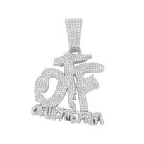 Full Diamond Splicing Letter OTF Pendant Necklace European American Punk Hipster Rap Cuban Chain Hip Hop Fashion Accessories white