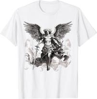 NEW St Michael The Archangel Christian In Tattoo Style T-Shirt L gray