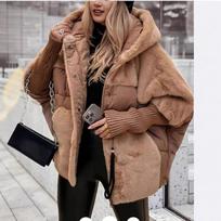 Žiemos moteriškas laisvas patchwork pūkinis ir medvilninis paltas XXXL brown