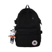 Mokyklinė kuprinė Studento Kuprinė Vyriška ir Moteriška Paprasta Japoniška Universali Studentų ins Didelės Talpos Kolegijos Mokyklinė Kuprinė Vidurinės Mokyklos Kuprinė (Black,with pendant) juoda