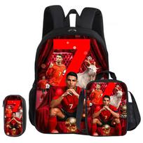 Ronaldo 3 dalių rinkinys Mokyklinė kuprinė CR Futbolo žvaigždė vaikiškas kuprinukas Pieštukinių krepšiai Kuprinė pietų krepšys Futbolo sporto kuprinys Vaikų dovana