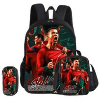 Ronaldo 3 dalių rinkinys Mokyklinė kuprinė CR Futbolo žvaigždė vaikiškas kuprinukas Pieštukinių krepšiai Kuprinė pietų krepšys Futbolo sporto kuprinys Vaikų dovana black
