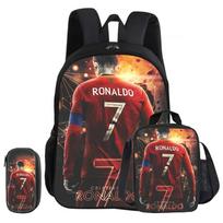 Ronaldo 3 dalių rinkinys Mokyklinė kuprinė CR Futbolo žvaigždė vaikiškas kuprinukas Pieštukinių krepšiai Kuprinė pietų krepšys Futbolo sporto kuprinys Vaikų dovana