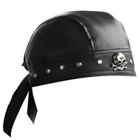 Gothic Bandana PU Leather Biker Skull Cap Hip Hop Fashion Cycling Hat Punk Head Wrap Doo Rag for Women Men Motorcycle Cap One Size black