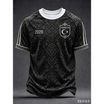 2026 Turkijos Futbolo Marškinėliai Juodi Vintažiniai Spaudiniai Sidabrinis Pusmėnulis su Žvaigžde TÜRKIYE Apvalus Kaklas Sporto Gerbėjams Unisex Trumpomis Rankovėmis Viršutiniai Drabužiai 2XL
