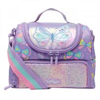 Smiggle vaikiškas kuprinės rinkinys mergaitėms 1–6 klasėms Violetinis drugelio dizainas Su pieštukų dėklu, pietų krepšiu, vandens buteliuku Purple Butterfly Double-Layer Lunch Bag white