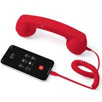 Retro ragelis mobiliesiems telefonams, Klasikinis laidinis telefono ragelis su C tipo jungtimi iPhone Android, Stilingas išmaniojo telefono imtuvas raudona
