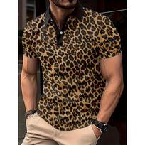 Madingi vyriški polo marškinėliai su leopardo raštu, vasaros atostogų, trumpomis rankovėmis, 3D spausdinti, gatvės stiliaus, POLO marškinėliai, laisvalaikio vyriški drabužiai S brown