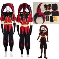 Pierrot klouno kostiumas pilnas komplektas Keistasis cirkas Helovino Cosplay apranga Vyrams Moterims Karnavalo Džesterio kostiumas su kauke XL red