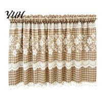 Trumpos langų užuolaidos, languotos gėlių girlianda, sodybos stiliaus užuolaidėlė, 1 panelė, lengvos filtruojančios užuolaidos su kišene strypui, virtuvei, valgomajam XL kava
