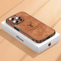 Prabangus telefono dėklas iš elnio odos, skirtas iPhone 14 13 12 Pro Max, su objektyvo stiklo buferiu, atsparus smūgiams, silikoninis mobiliojo telefono dangtelis, Fundas Coque For iPhone 13 ruda