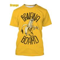 Vasaros vyriški ir moteriški marškinėliai Linksmas banano vaisių animacinis filmas 3D spausdinimas Apvalus kaklas T-shirt Unisex Madingas laisvalaikio didelis trumpomis rankovėmis viršus M yellow
