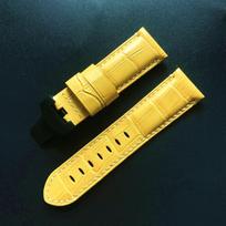 Kokybiškas 24 mm geltonas krokodilo rašto natūralios odos laikrodžio dirželis, skirtas Panerai PAM111 441 312 laikrodžiui, su drugelio sagtimi, apyranke 24mm black