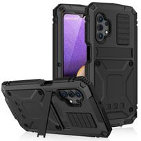 Visiškai metalinis aliuminio šarvų stovas telefono dėklas, skirtas Samsung Galaxy S23 S22 S21 Ultra S23 Plus S21 FE A32 4G 5G Note 20 smūgiams atsparus dangtelis For Galaxy S23 Ultra juoda