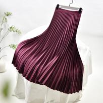 Elegantiškas liekninantis didelio dydžio klostuotas sijonas 75CM-L vyno raudonos spalvos