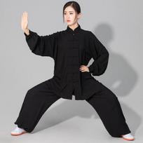 Moteriškas Tai Chi uniforminis šilko kung fu kostiumas kovos menų drabužių rinkinys moterims smėlio spalvos XL juoda