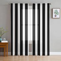 Kaimiškos juostos Juodos ir baltos permatomos užuolaidos svetainei, miegamajam, tiulinės langų užuolaidos virtuvės dekoravimui 135W x 160H(cm) white