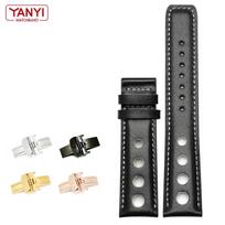 Natūralios odos apyrankė skirta tissot Sports Racing Series PRS516 T91 1853 Viršutinio sluoksnio karvės oda Laikrodžio apyrankė 20mm Chopin laikrodžio apyrankei gold buckle black