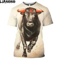 Spain Show Ispanijos bulių kautynės Bull Print marškinėliai 3D vasaros vyriški trumpomis rankovėmis madingi gyvūnai, vyriški drabužiai, marškinėlių viršūnės XXS beige