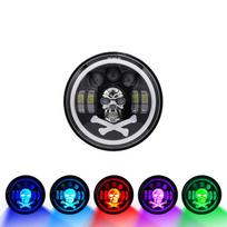 7 colių Skull RGB LED priekiniai žibintai Halo Angel Eyes DRL Skull Devil Eye Ghost apvalūs žibintai, skirti Chevrolet C10 Camaro pikapui 1 piece black