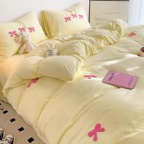 Skalbta medvilnė keturių dalių komplektas lankas bendrabutyje Trijų dalių komplektas patalynės užvalkalų reikmenys 1.2m bed beige