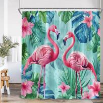 Pavasaris Vasara Flamingo Dušo Užuolaida Rožinis Paukštis Atogrąžų Lapai Liūčių Miškas Džiunglės Vonios Kambario Dekoratyvinė Dušo Užuolaida W120xH180cm blue
