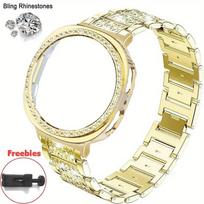Cirkonio deimantais blizganti metalinė laikrodžio apyrankė + PC apsauginis dėklas Samsung Galaxy Watch 8 44mm 40mm verslo laikrodžiui Galaxy Watch 8 apyrankė Galaxy Watch 8 44mm auksas